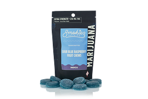 Extra-Strength Sour Blue Raspberry Fruit Chews by Smokiez